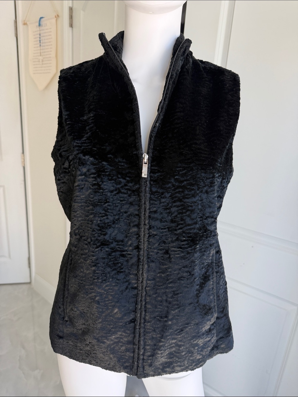EP Pro Black Faux Fur Zip-Front Vest